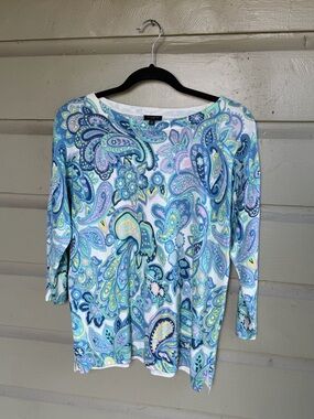 Talbots Petite Paisley Print Sweater | Size MP | Blue/Green Multi